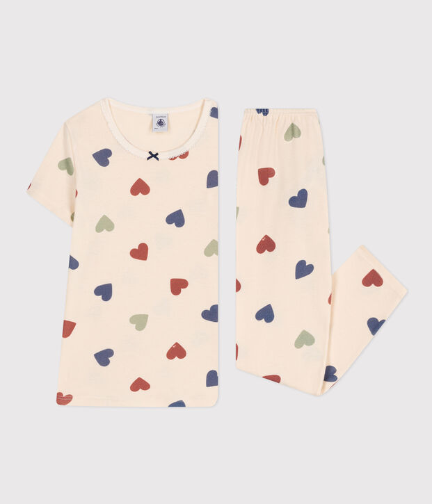 Pyjama en coton imprim&eacute; motif c&oelig;ur enfant &eacute;cru/multicouleur