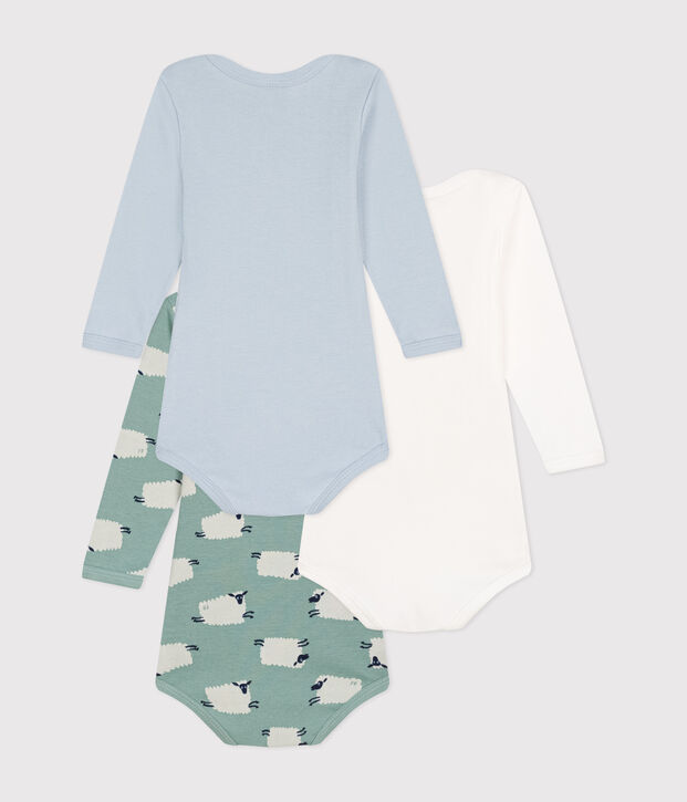 Lot de 3 bodies manches longues imprim&eacute; montons en coton b&eacute;b&eacute; multicouleur