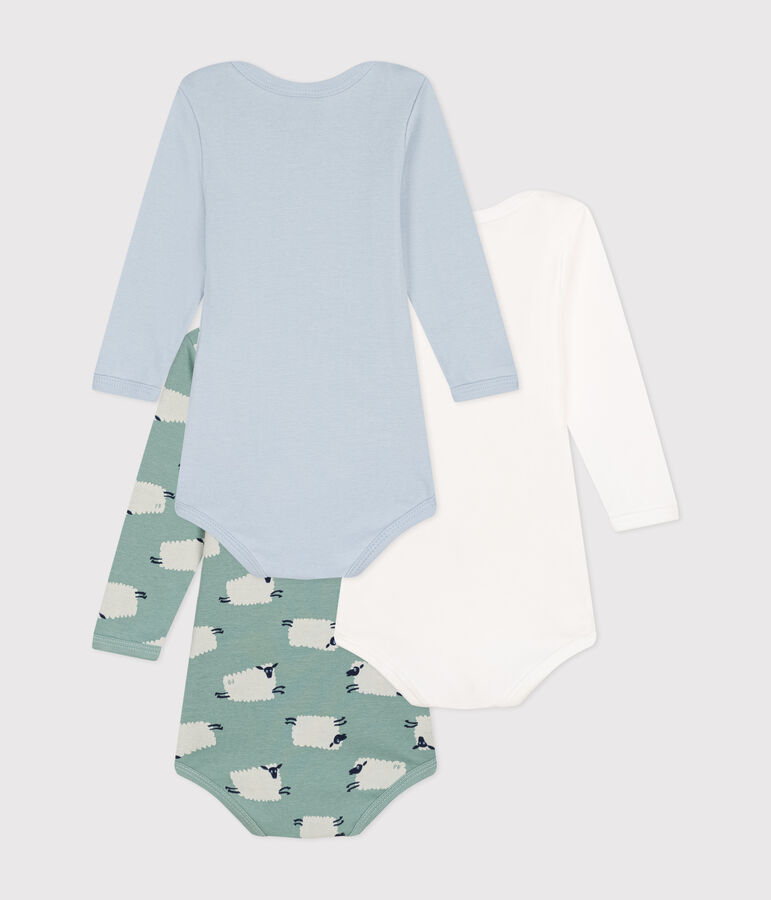 Lot de 3 bodies manches longues imprim&eacute; montons en coton b&eacute;b&eacute; variante 1