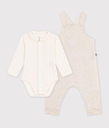 Ensemble salopette et body bébé en coton avec col uni