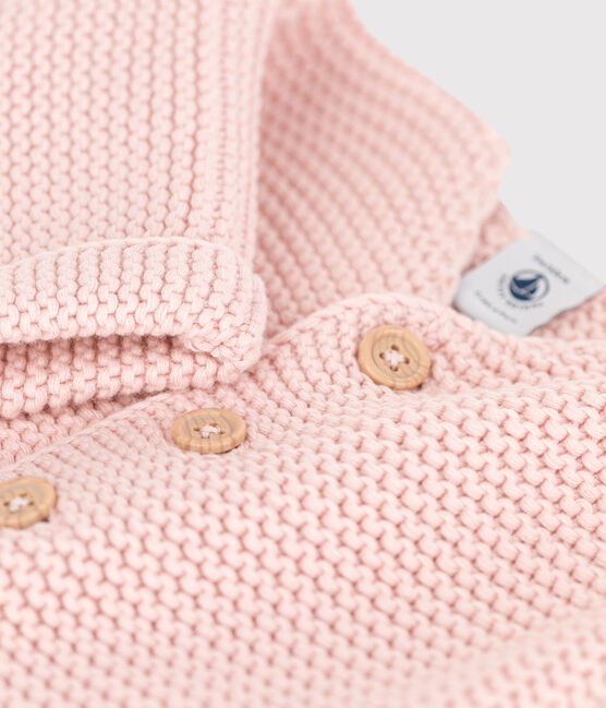 Cardigan bébé tricot point mousse en coton rose SALINE