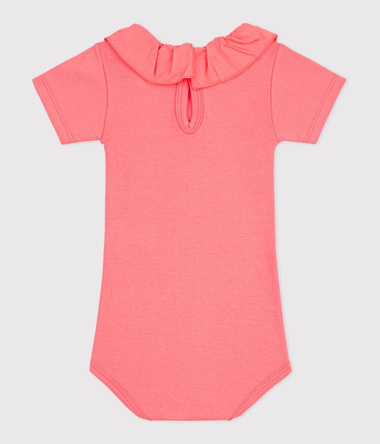 Body b&eacute;b&eacute; en coton &agrave; col, uni rose FLAMAND