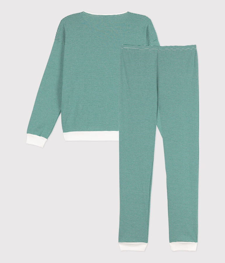 Pyjama milleraies femme en coton EVERGREEN/ MARSHMALLOW