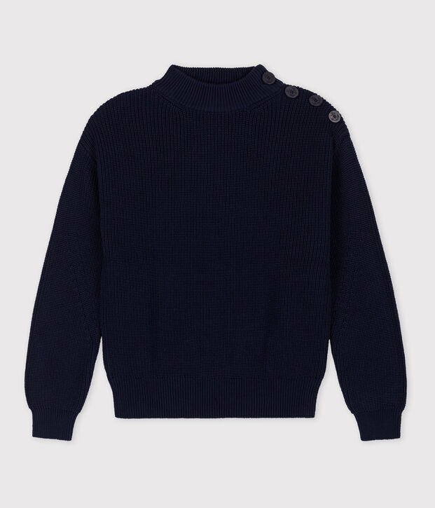 Pull en c&ocirc;te anglaise en coton Femme bleu marine