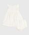 Robe bébé en coton sans manche unie et brodée avec son bloomer blanc ECUME