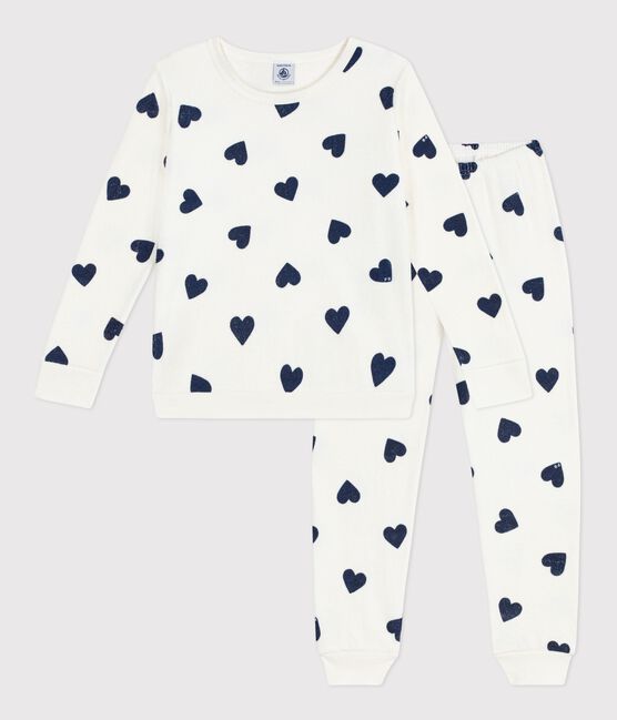 Pyjama enfant en coton éponge imprimé cœurs bleu MILK/ SOIR