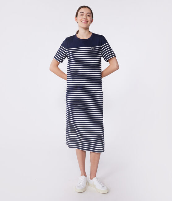 Robe longue femme en coton à rayures bleu SMOKING/blanc MARSHMALLOW