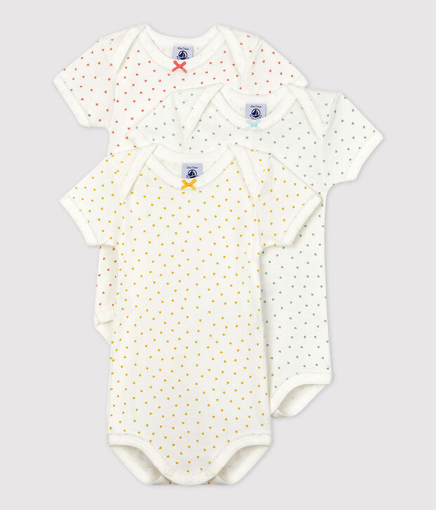 Lot de 3 bodies manches courtes coeurs en coton multicouleur