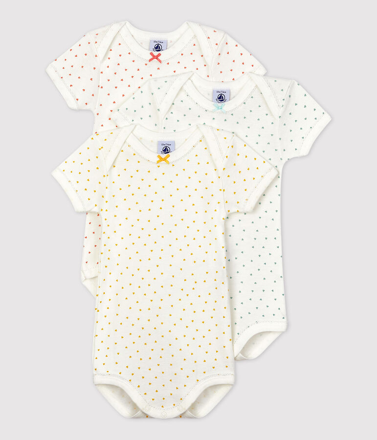 Lot de 3 bodies manches courtes coeurs en coton multicouleur