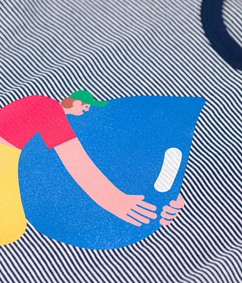 Tee-shirt gar&ccedil;on Petit Bateau x Water Family bleu MEDIEVAL/blanc MARSHMALLOW