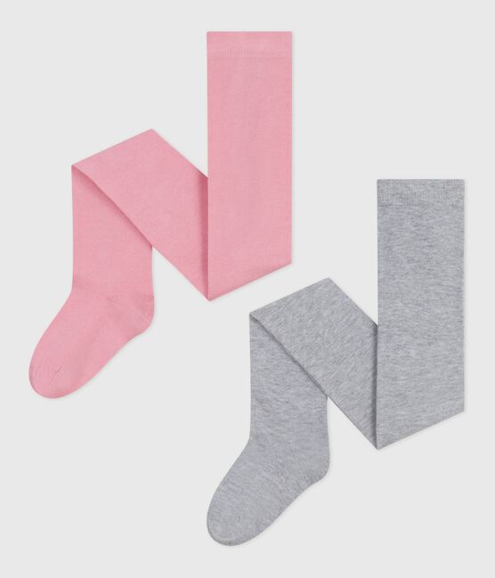 Lot de 2 paires de collants enfant en jersey de coton rose CHARME/ FUMEE