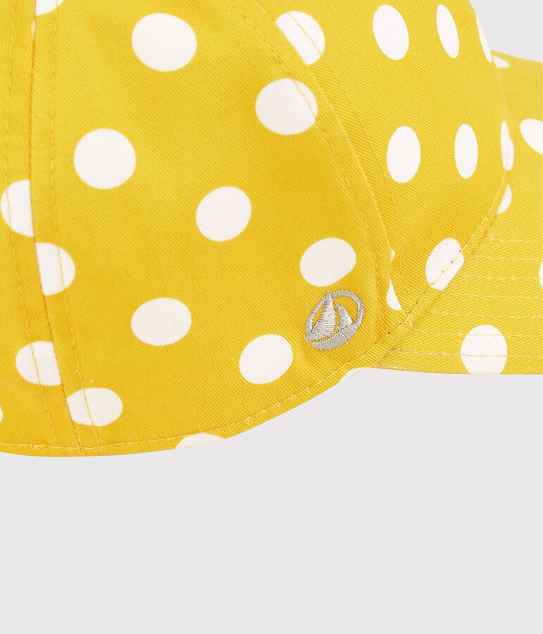 Casquette imprim&eacute;e &agrave; pois enfant fille jaune/blanc