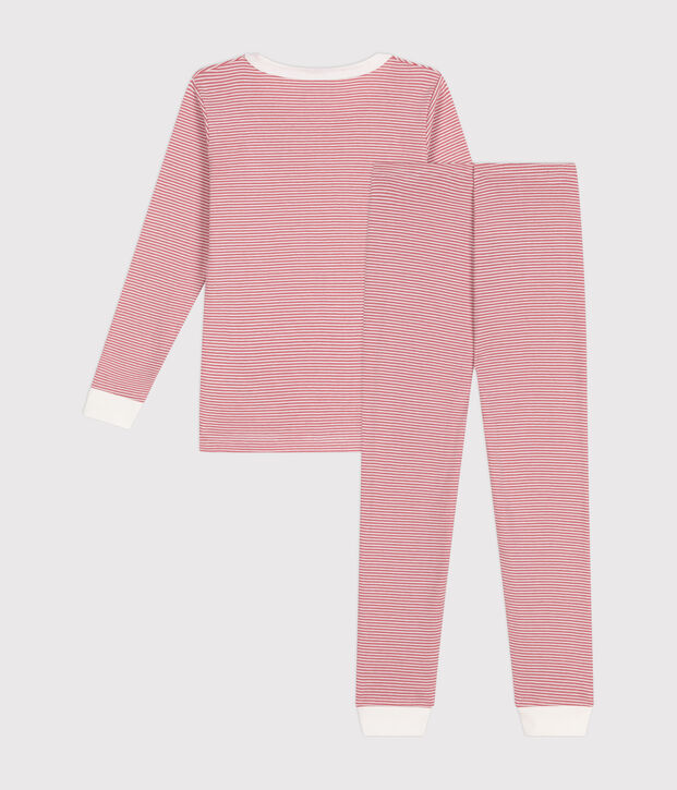 Pyjama ajust&eacute; en coton ray&eacute; enfant rose/blanc
