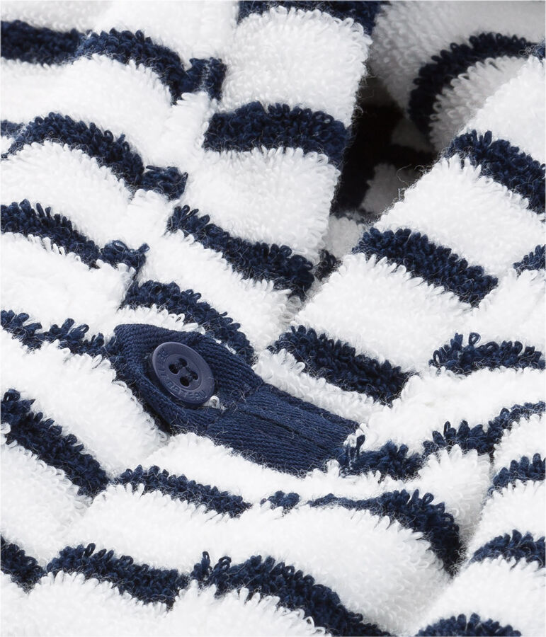 Cape de bain &agrave; rayures b&eacute;b&eacute; en &eacute;ponge blanc LAIT/bleu MEDIEVAL