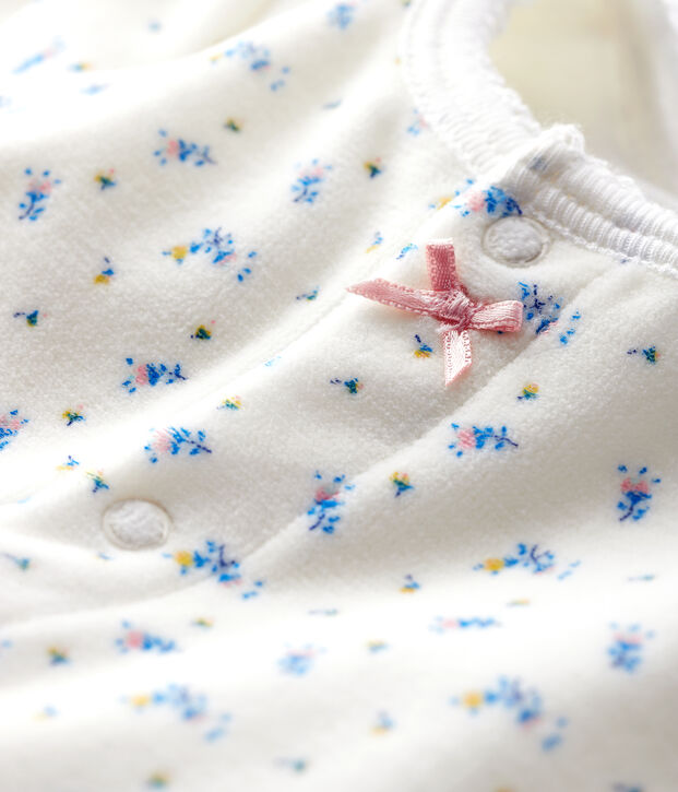 Bodyjama &agrave; imprim&eacute; fleur b&eacute;b&eacute; fille en velours blanc/multicouleur