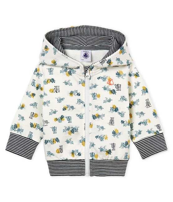 Sweatshirt à capuche zippé bébé garçon imprimé blanc MARSHMALLOW/blanc MULTICO