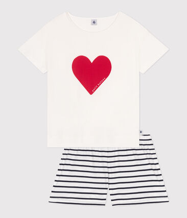 Pyjama short femme en coton imprimé cœurs