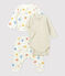 Ensemble 3 pièces imprimé singes en tubique bio bébé blanc MARSHMALLOW/blanc MULTICO