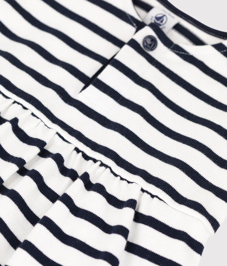 Robe manches courtes b&eacute;b&eacute; ray&eacute;e marini&egrave;re en jersey &eacute;pais blanc MARSHMALLOW/bleu SMOKING