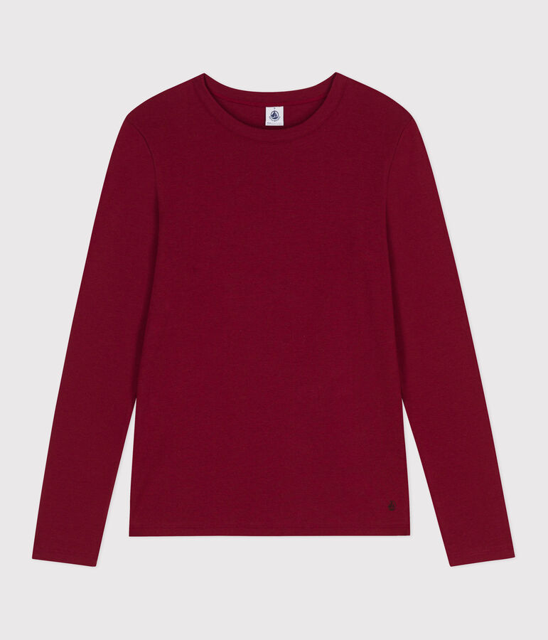 Tee-shirt femme l'iconique en coton manches longues rouge AMARANTE