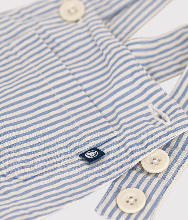 Salopette courte en seersucker b&eacute;b&eacute; bleu/blanc