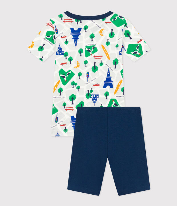 Pyjama short imprim&eacute; Paris en coton enfant bleu/multicouleur