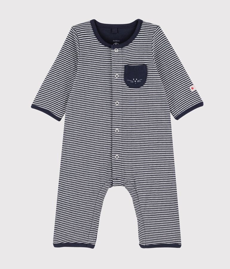 Combinaison longue b&eacute;b&eacute; en tubique ray&eacute; bleu SMOKING/blanc MARSHMALLOW