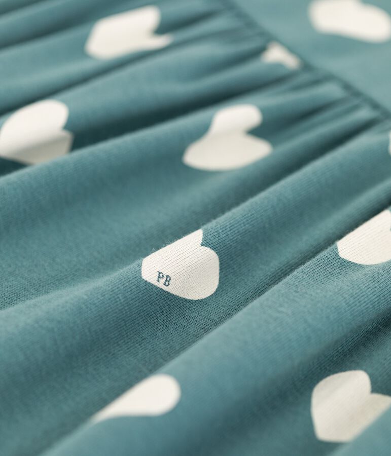 Robe manches courtes en coton bio enfant fille vert/&eacute;cru