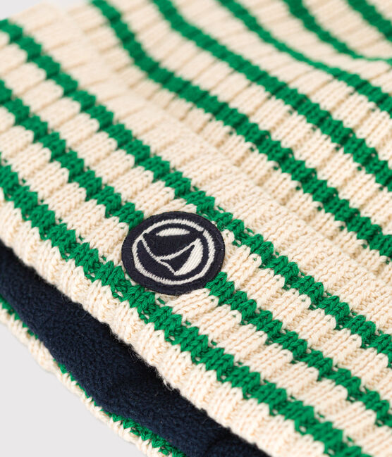 Bonnet en tricot doublé en polaire rayures enfant vert AVALANCHE/ JARDIN