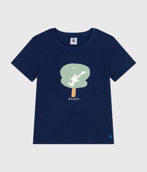 Tee-shirt manches courtes en jersey fin enfant gar&ccedil;on bleu fonc&eacute;