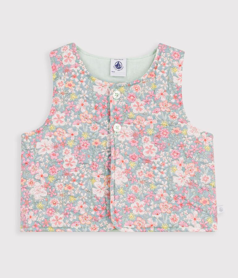 Gilet b&eacute;b&eacute; sans manches en coton imprim&eacute; fleurs bleu/multicouleur