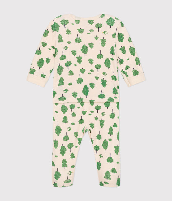 Pyjama en bouclette éponge grattée imprimée arbres bébé blanc AVALANCHE/ MULTICO