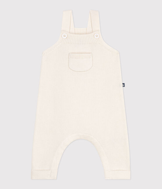 Salopette bébé unie en tricot laine et coton blanc MARSHMALLOW