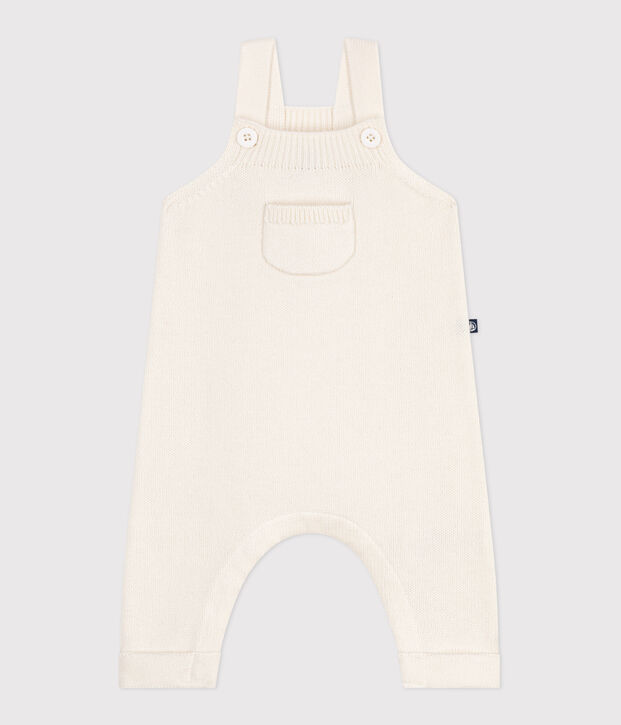 Salopette b&eacute;b&eacute; unie en tricot laine et coton blanc