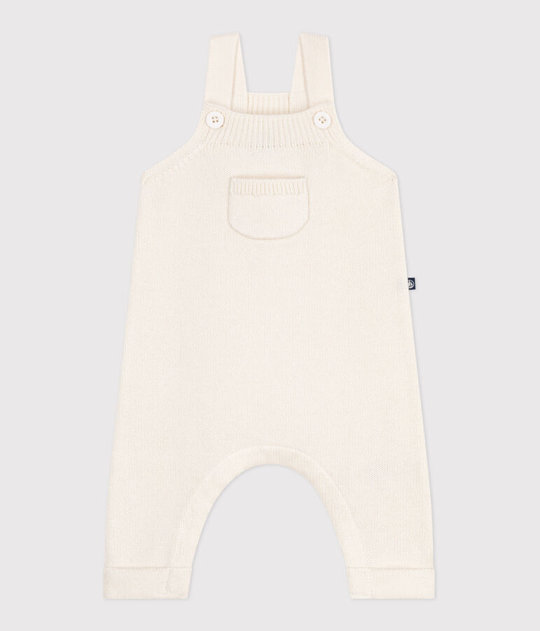 Salopette b&eacute;b&eacute; unie en tricot laine et coton blanc MARSHMALLOW