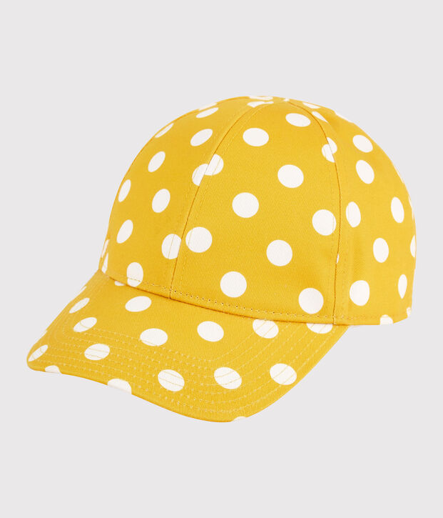 Casquette imprim&eacute;e &agrave; pois enfant fille jaune/blanc