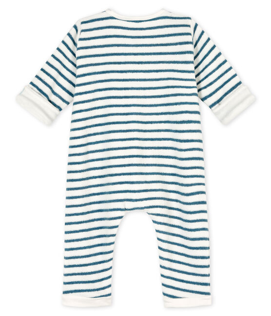 Combinaison longue à rayures bébé en bouclette éponge grattée extra chaude blanc MARSHMALLOW/bleu ASTRO