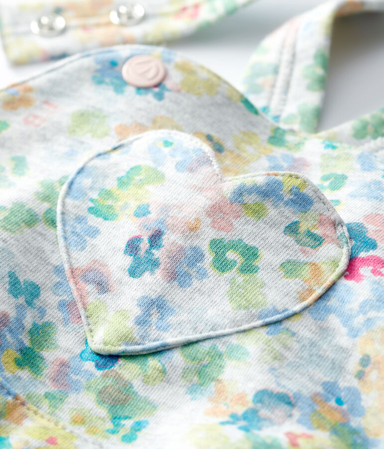 Salopette en molleton b&eacute;b&eacute; fille. gris POUSSIERE/blanc MULTICO