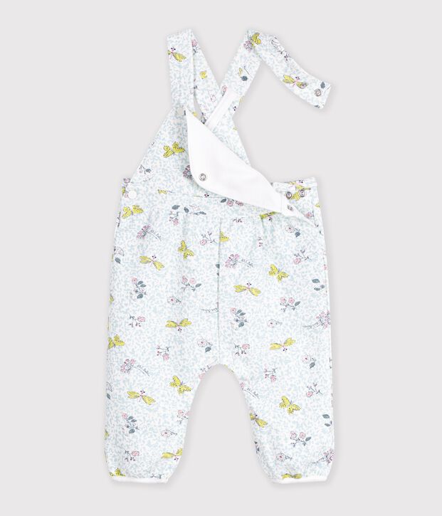 Salopette longue b&eacute;b&eacute; fille en molleton blanc/multicouleur