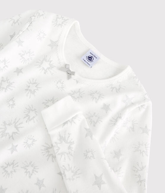 Pyjama snugfit imprimé étoiles pailletées petite fille en coton blanc MARSHMALLOW/blanc MULTICO