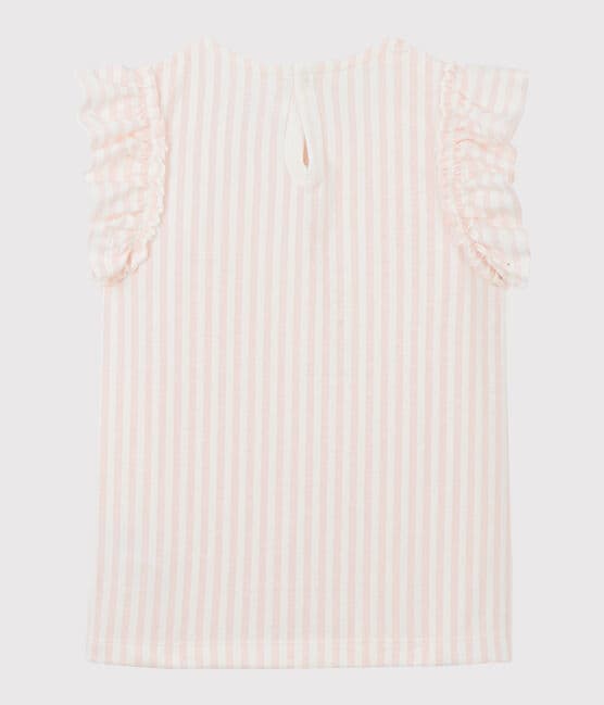 Tee-shirt manches courtes en jersey enfant fille rose MINOIS/blanc MARSHMALLOW