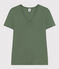 Tee-shirt l'Iconique col V en coton uni femme vert CROCO
