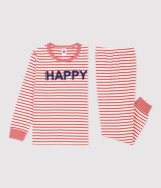 Pyjama marinière rouge en molleton enfant blanc MARSHMALLOW/rouge TERKUIT