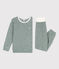 Pyjama milleraies en coton en éponge enfant vert VALLEE/blanc MARSHMALLOW