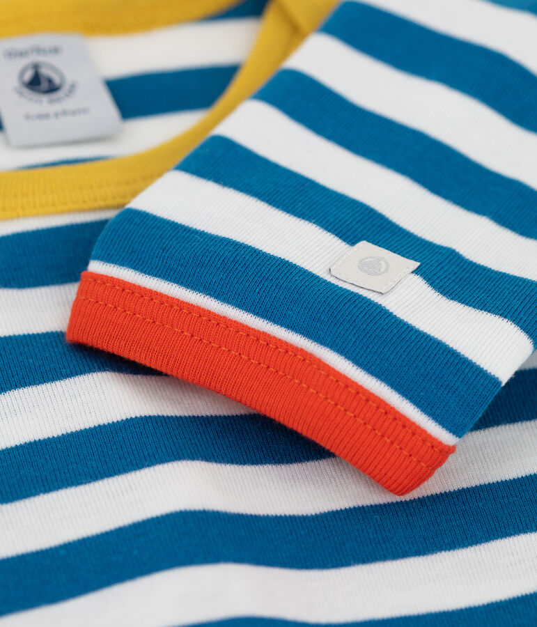 Dors-bien sans pression et sans pieds rayures bleues b&eacute;b&eacute; en coton bleu/blanc