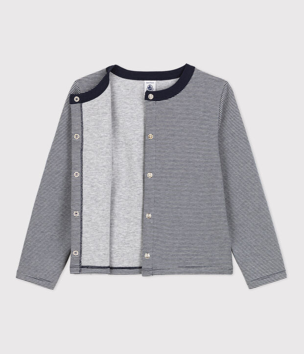 Cardigan en double jersey enfant fille bleu/blanc