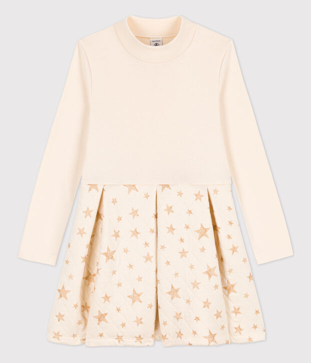 Robe manches longues bimati&egrave;re enfant fille &eacute;cru