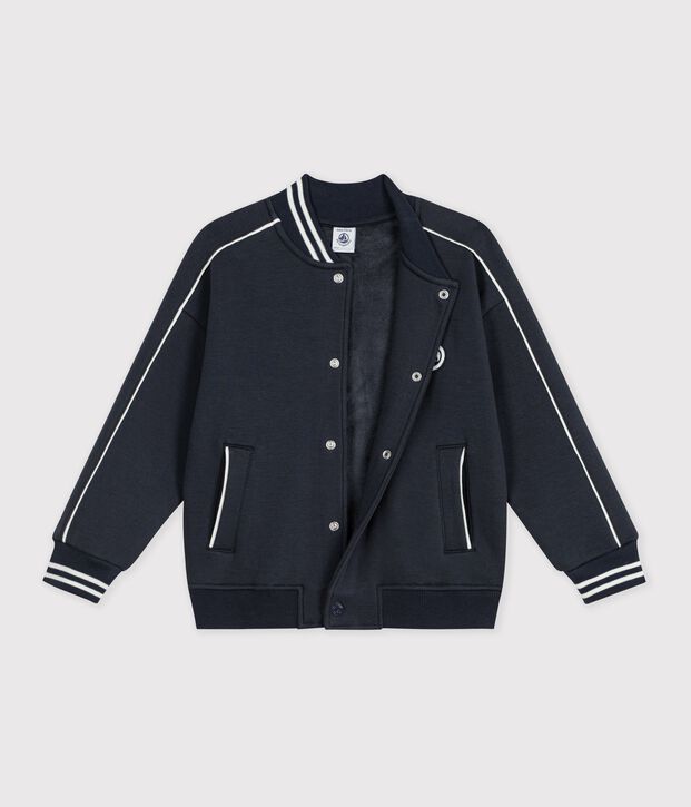 Veste teddy enfant en coton uni bleu marine
