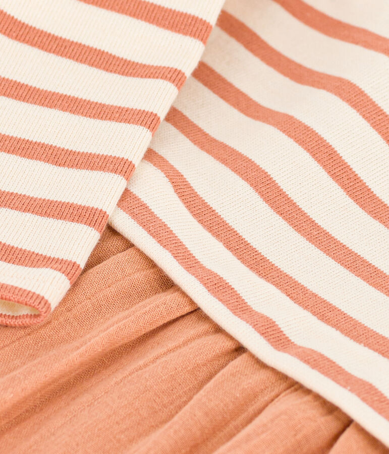 Robe manches longues bimati&egrave;re b&eacute;b&eacute; rose/&eacute;cru