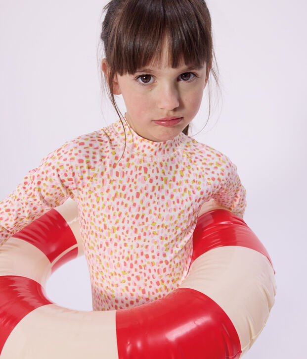 Maillot de bain enfant une pi&egrave;ce manches longues imprim&eacute; blanc/multicouleur